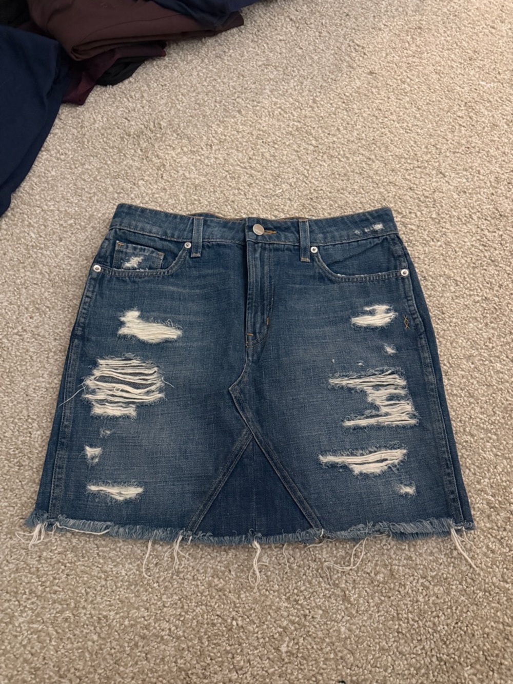 Genetic Denim Distressed Dark Blue Mini Skirt